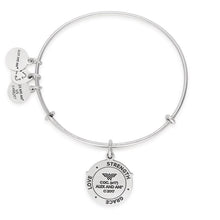Load image into Gallery viewer, Additional image of ALEX AND ANI Wonder Woman Silver Logo Charm Bangle