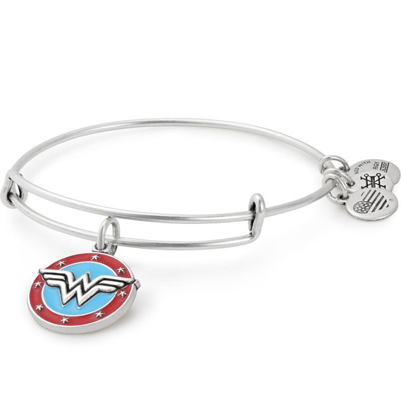 ALEX AND ANI Wonder Woman Silver Logo Charm Bangle